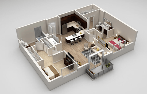 Floor plan for 2 beds, 2 baths, 1142 sqft